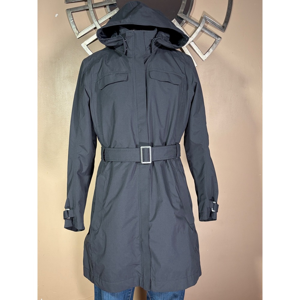 REI Co-op Womens Hooded Belted Trench Coat Jacket Gray Size L RN 37249